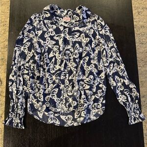 🦋Kate Spade Navy and White Butterfly Blouse🦋